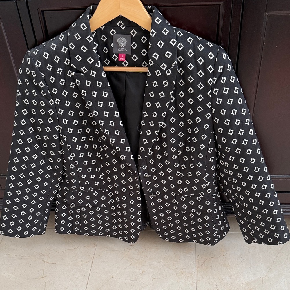 Vince Camuto Black and White Geometric Blazer Size 8